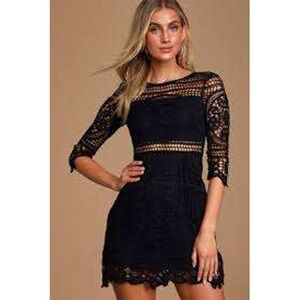 Lulus Womens Black Crochet Lace Sheath Party Glam Cocktail Sexy Mini Dress Med